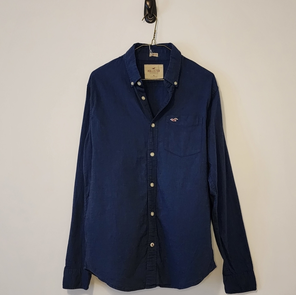Hollister Stretch Blue Long Sleeve Shirt Medium Button-Down